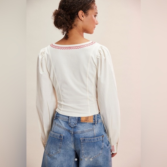 NWT Women's Free People White Boho Mada Top Corset style w/ exaggerated sleeves - Picture 2 of 11